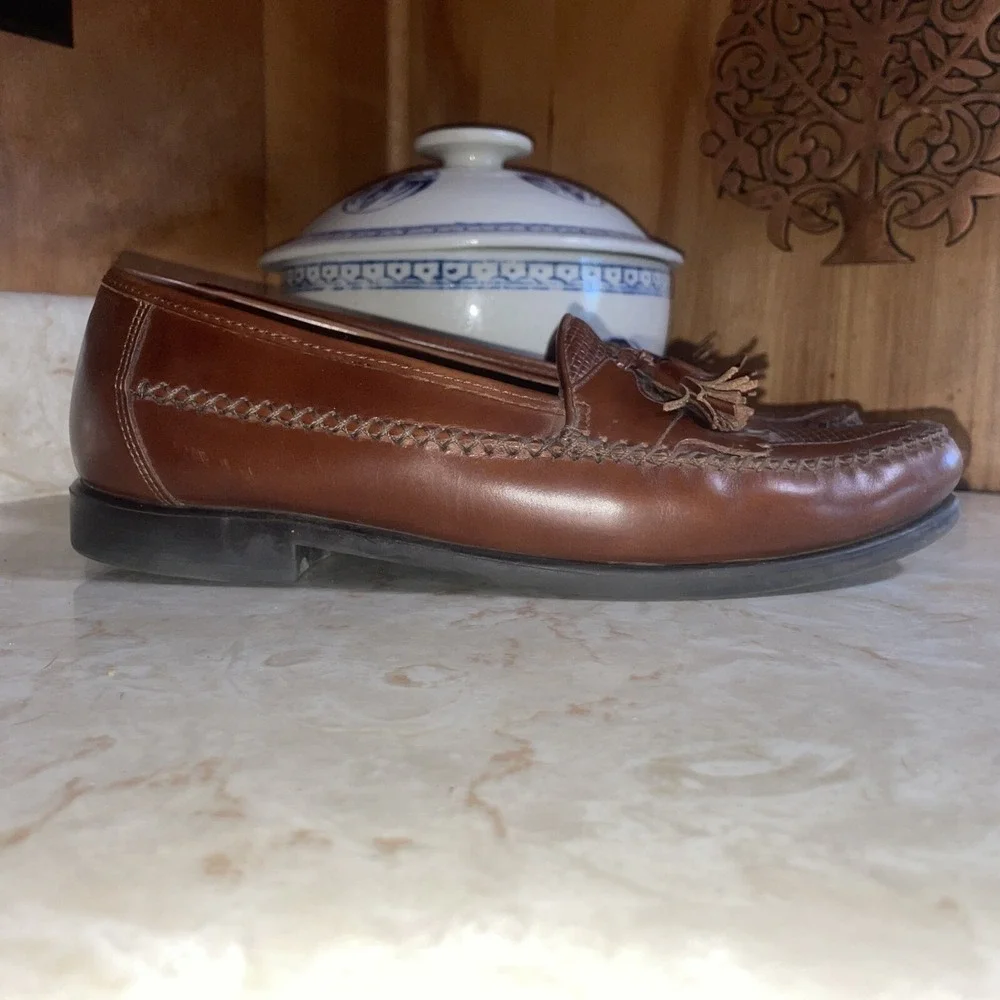 Hush Puppies Mens 10W San Remo Leather Loafers Shoes w/  Tassel Weave Brown‎